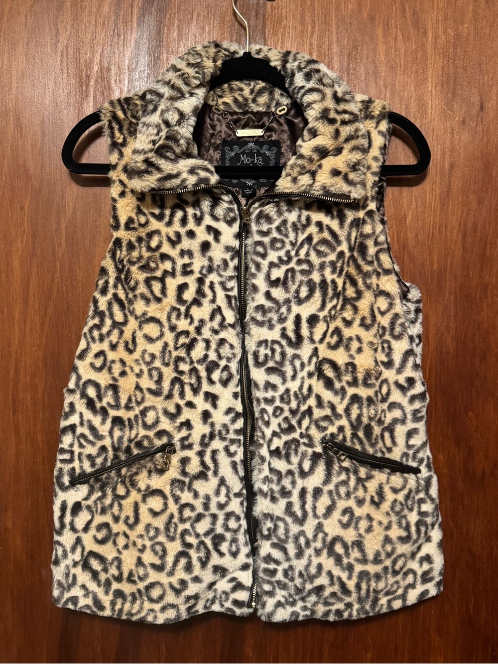 Mo-Ka Women’s Vintage Y2K Leopard Faux Fur Animal Print Vest Size Large